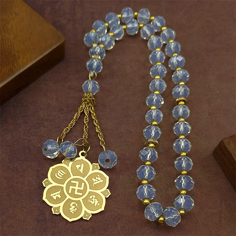 

Buddhist 7 Chakra OM Lotus Flower Amulet Car Pendant for Women Men Stainless Steel Ten Thousand Characters Beads Chain Jewelry