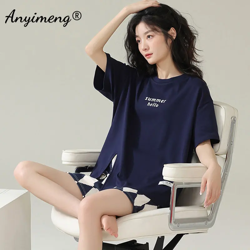 Women Pajamas 100% Cotton High Quality Sleepwear Fashion Pijamas Chic Nightwear Leisure Home Clothing Summer Pjs for Woman