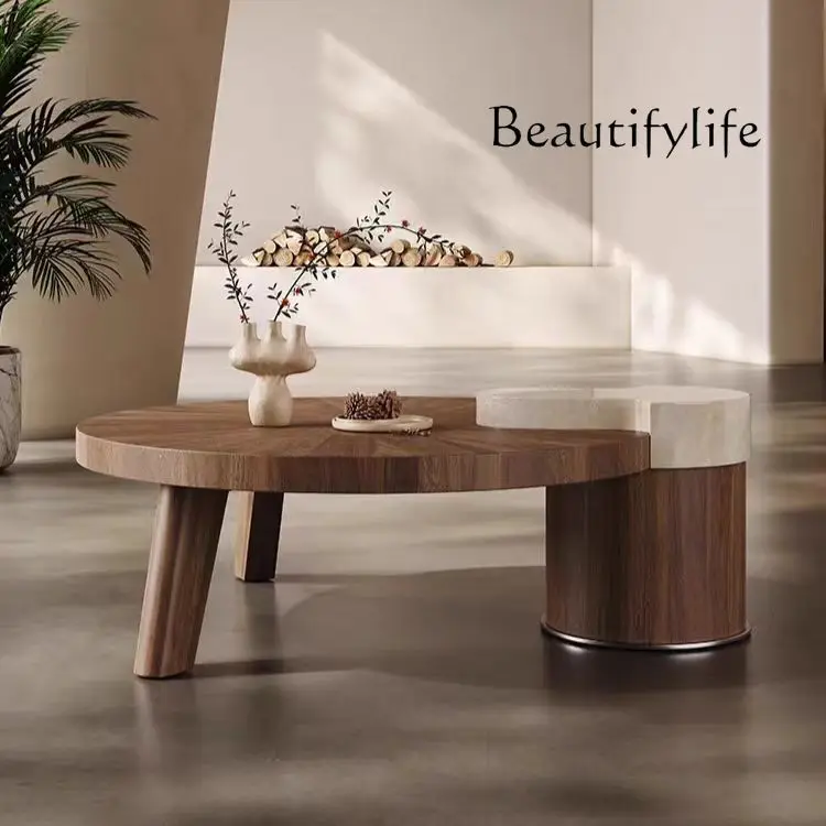 

Walnut medieval creative round coffee table designer model room household living room high-end round table