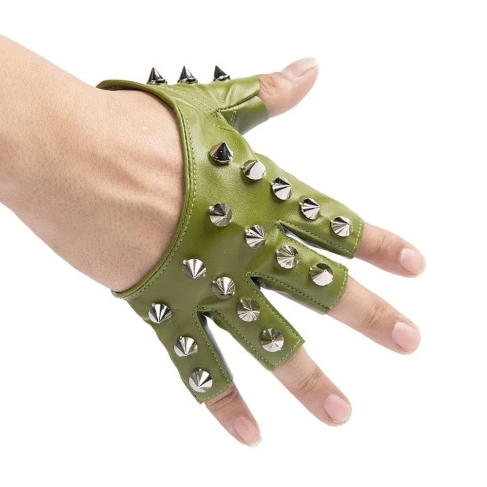 Lolita Fingerless Rivet Gloves PU Leather Solid Color Half-palm Gloves Punk Gothic Patent Leather Gloves Women