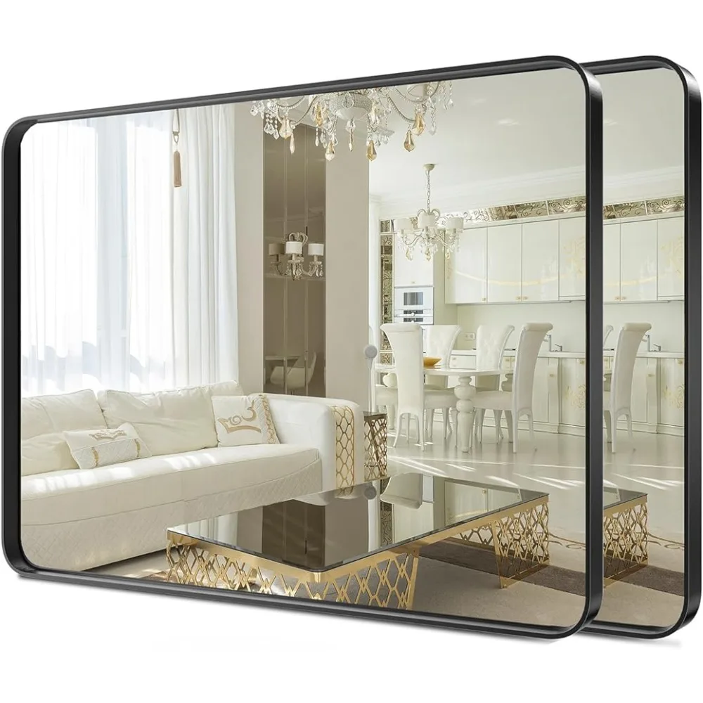 Bathroom Mirror for Over Sink Wall Mounted Vanity Rounded Edge Corner Metal Framed Mirrors Fixture Home Freight free