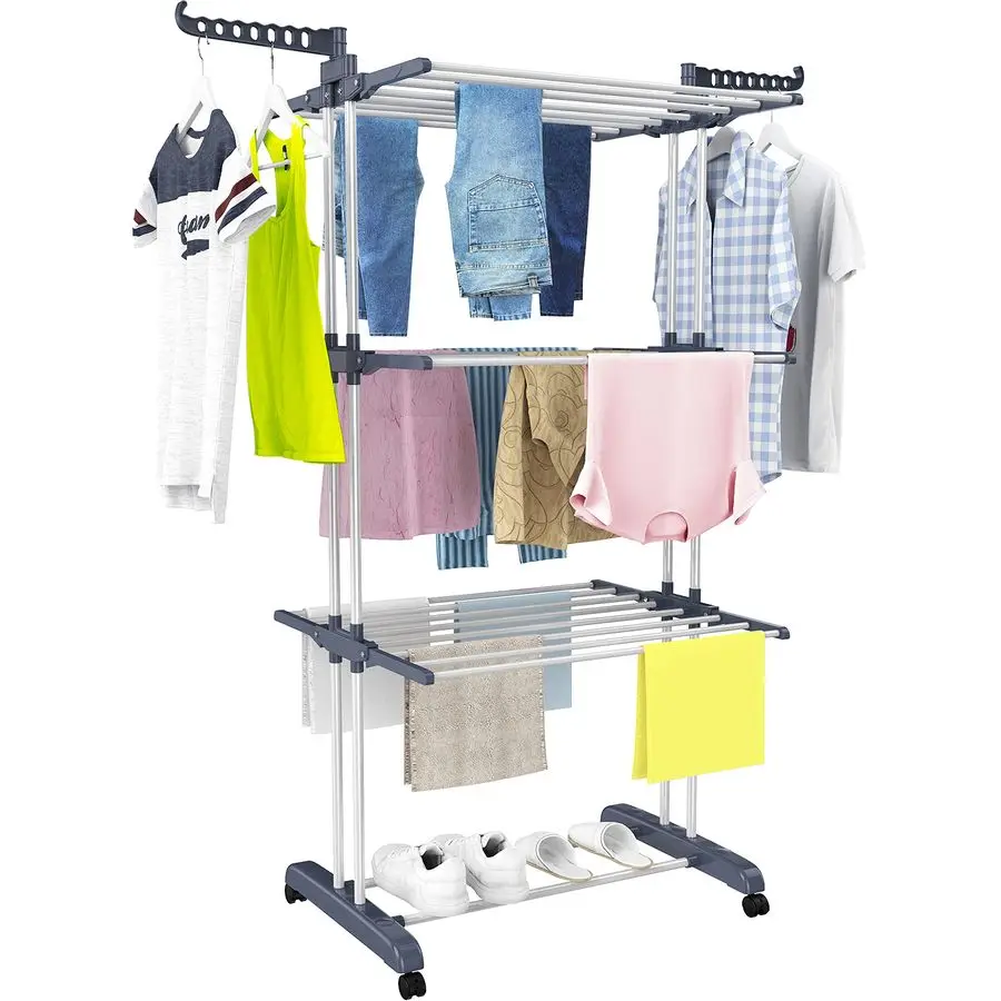 

Clothes Drying Rack, Oversized 4Tier67.7 High Foldable Stainless Steel Drying Rack Clothing, Movable Drying Rack with 4 castors,