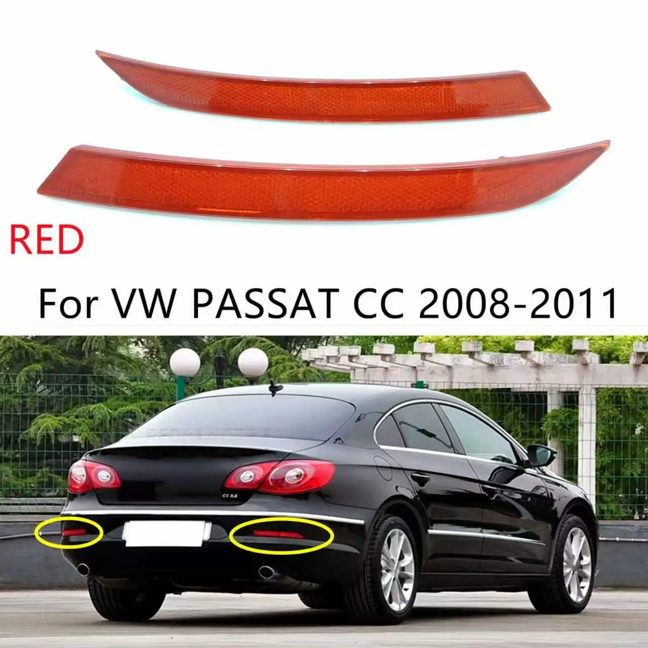 1 SET 3C8945105B  106B For VW PASSAT CC 2008-2011 Car Styling Rear Bumper False Light Reflector Decorative Lights Dark Red