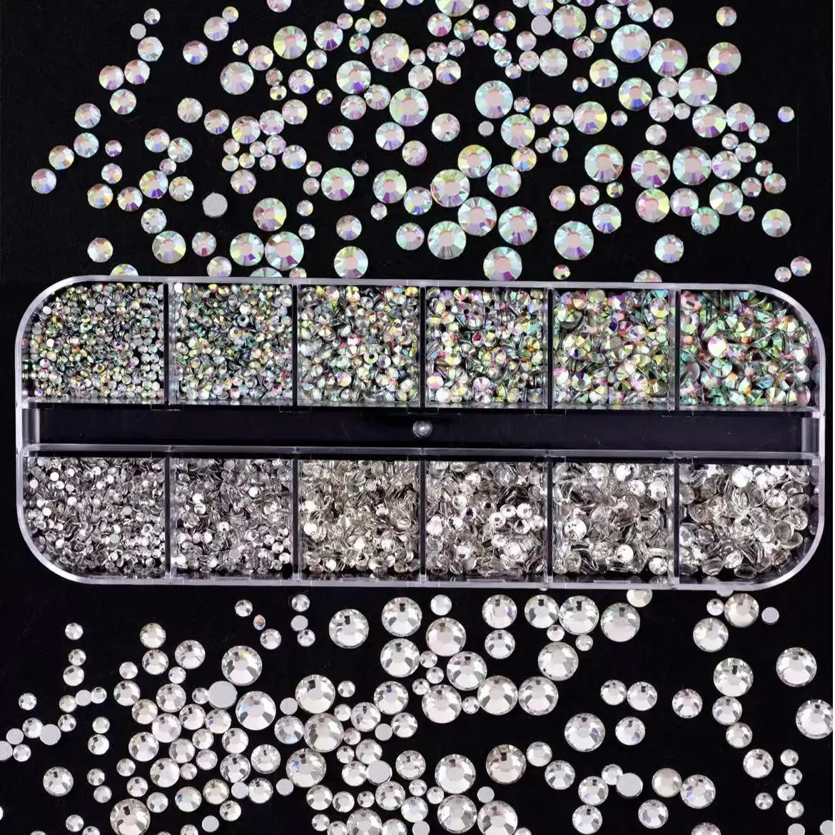 4 cajas de juegos de decoración de uñas, diamantes de imitación de parte posterior plana de color transparente y Ab, accesorios para uñas de mariposa y flor de perla acrílica, accesorios pequeños para uñas con diamantes de imitación