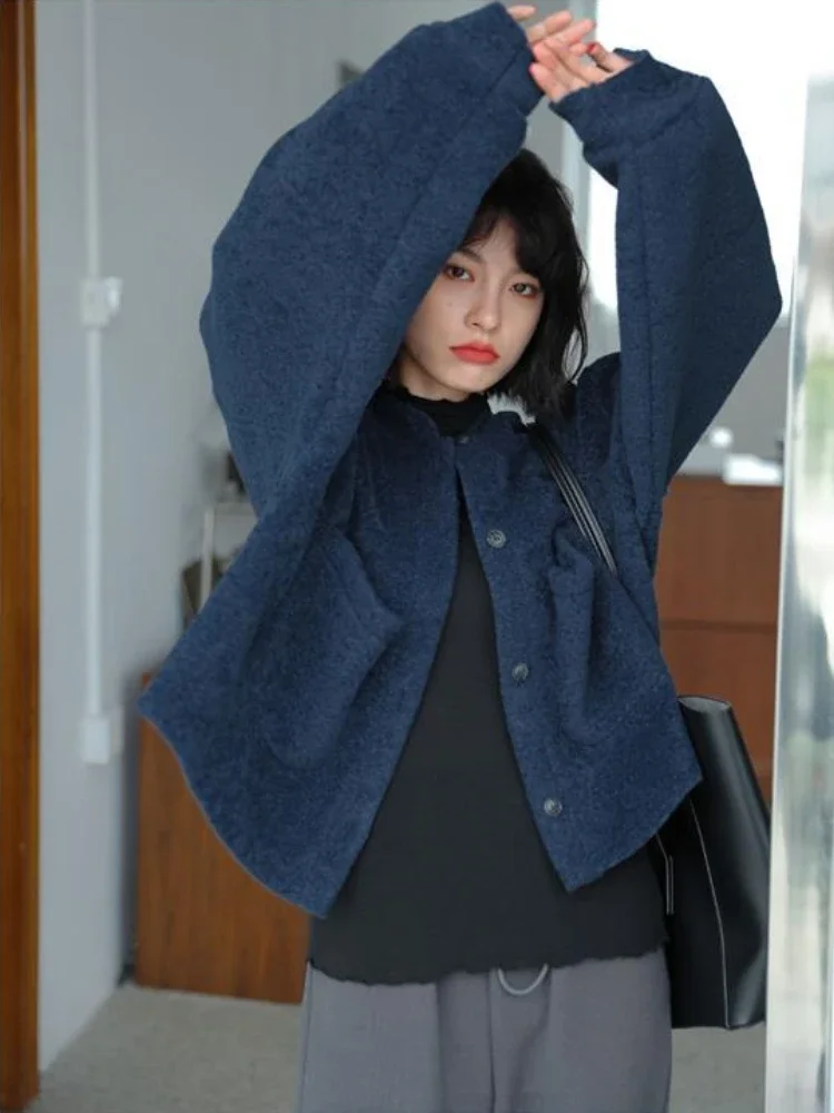 Mezclas de estilo corto para Mujer, abrigos holgados con bolsillos que combinan con todo, Harajuku, suaves, Vintage, abrigos de otoño puros, Ropa informal de temperamento para Mujer estética