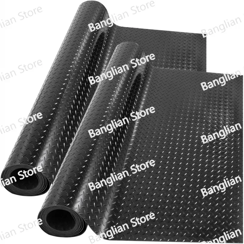 2 Rolls Garage Floor Mats, 17 X 3.6 Ft Garage Mat, 2.5mm Thickness Black Diamond Plate Flooring Mats, Water/Stain Resis