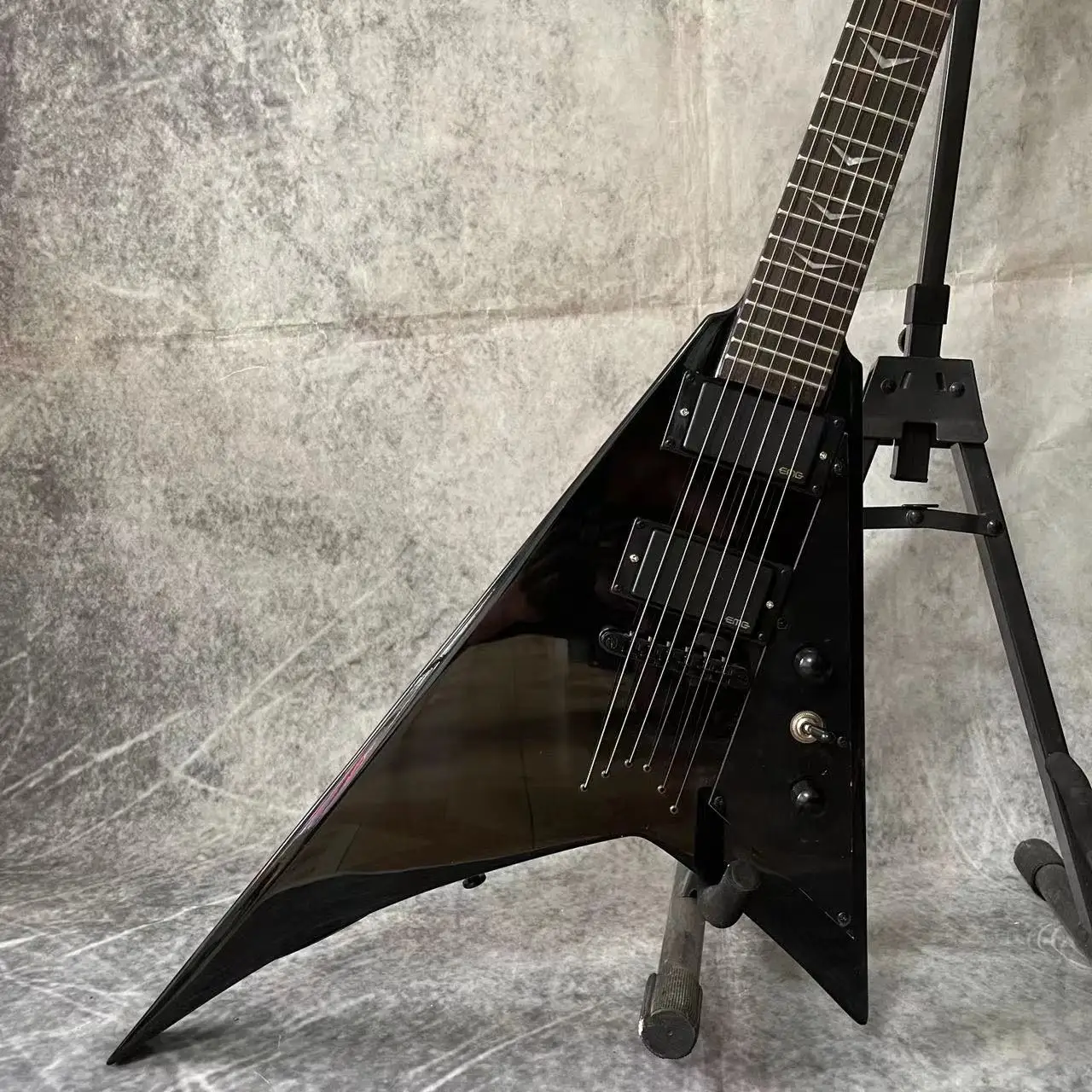 Custom Jack style V shape electric guitar in black color