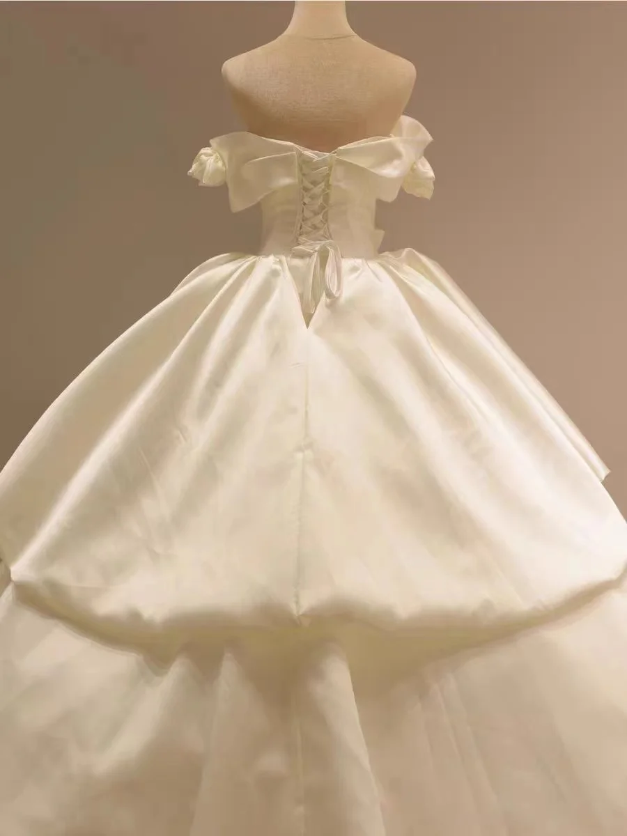 Vestido de novia de satén francés, prenda de un hombro, P01, novedad de 2024