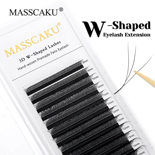 Pestañas de diseño W de fibra PBT coreana de alta calidad, pestañas individuales suaves en forma de W, ventiladores de volumen prefabricados, herramientas de maquillaje