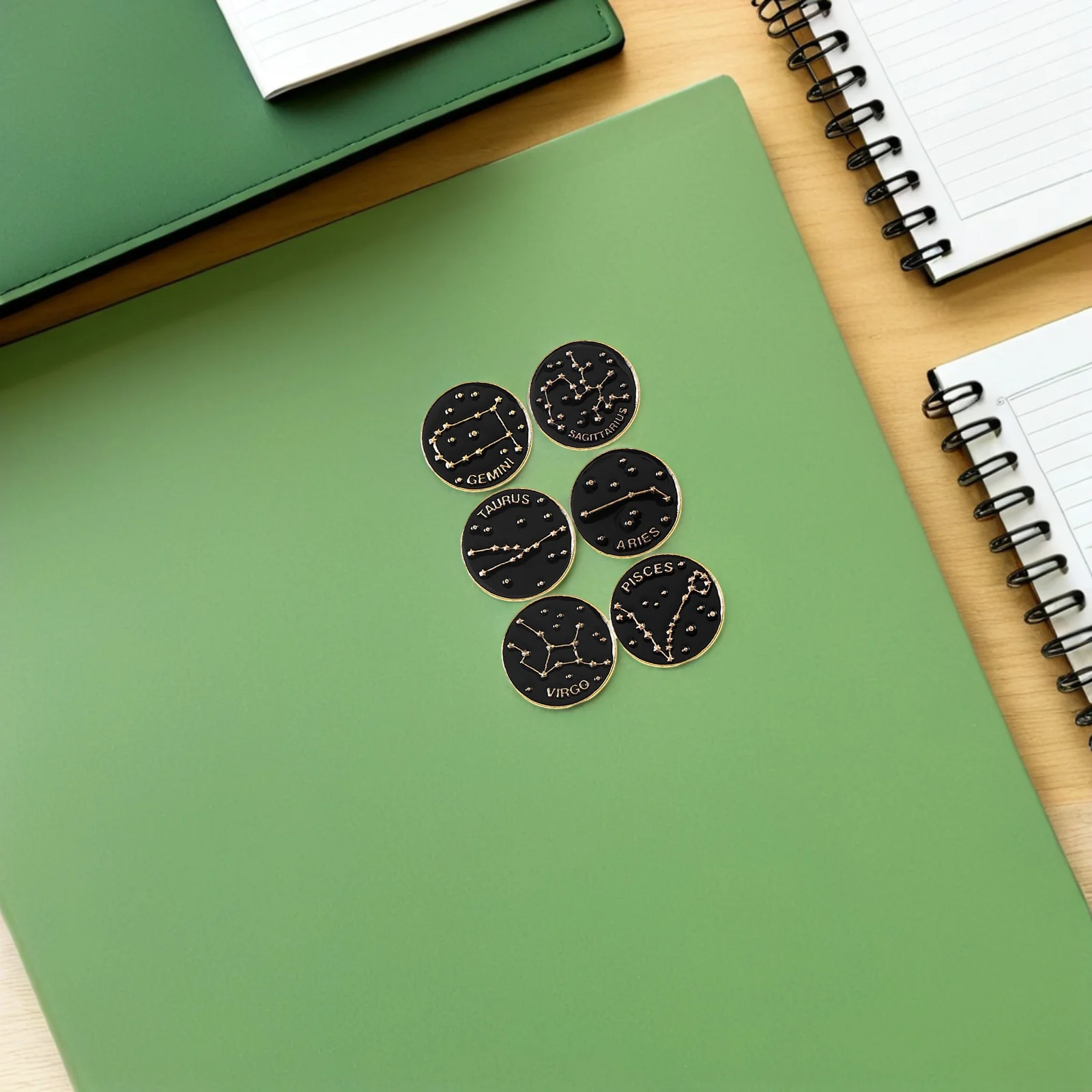

12 Enamel Pin Brooch Jewelry Black Round Zodiac Lapel Pins for Shirts Hats Handbags Backpacks Alloy Durable