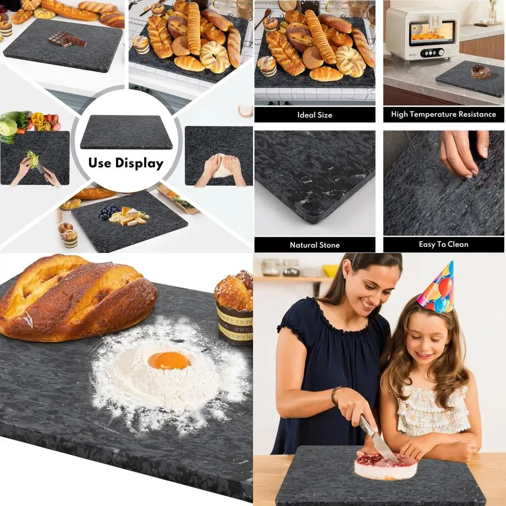 

Large 16x20 Inch Black Marble Pastry Board with Non-Slip Base - Kitchen Cutting Surface