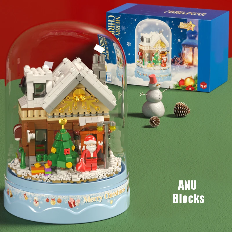 800Pcs คริสต์มาสกล่องดนตรีบล็อกตัวต่อ DIY ประกอบ Snow House อิฐ Santa Claus ของขวัญเด็ก Xmas วันเกิด