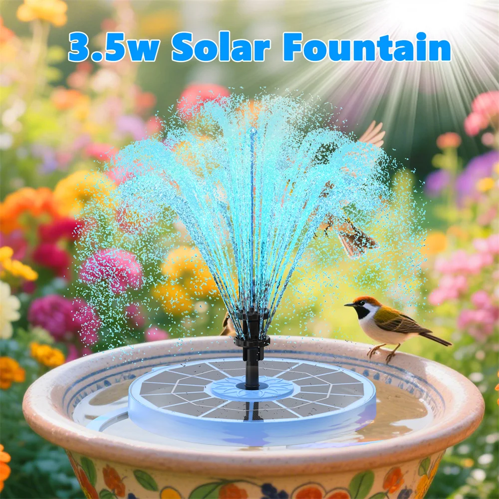 

3.5W Solar Fountain with 10 Nozzles Various Water Spray Styles and Filter Protection Stable Durable Solar Fountain for Bird Bath