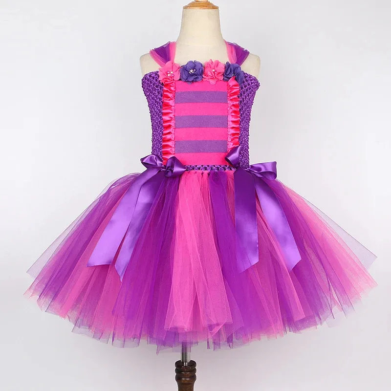 AD1 أليس تشيشيرو القط ازياء للفتيات الأرجواني الساخن الوردي كيتي الباليه تنورات قصيرة الزي الاطفال عيد ميلاد فساتين الهالوين الحيوان 5 @ rD ~