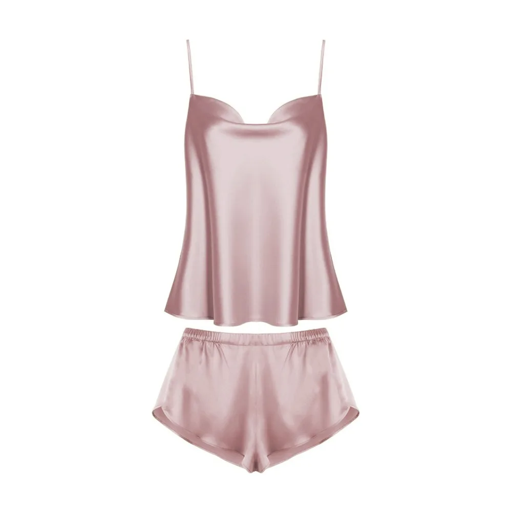 

Sleeveless Sling Satin Silk Pajamas V-neck Ice Silk Two Piece Nightwear Home Clothes Loose Sleepwear Sets Summer Sleeping