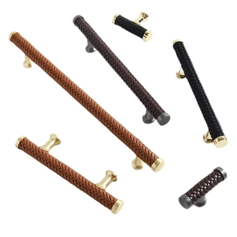 Stylish Leather Zinc Alloy Furniture Handles Kitchen Cabinet Door Drawer Knobs Wardrobe Pulls Home Hardware Accessories