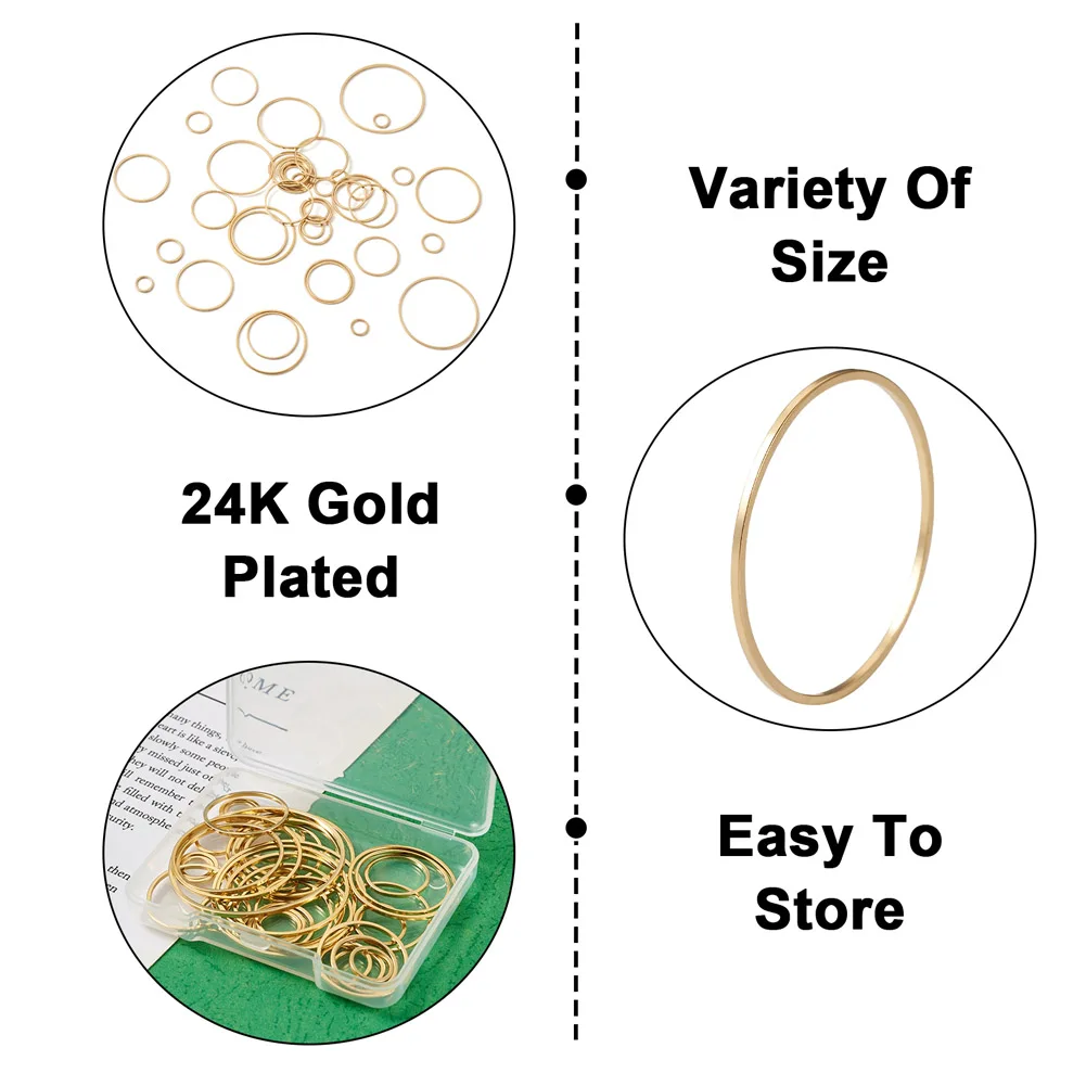 Pandahall 52Pcs 10 Style Brass Linking Rings Round Ring Link Charms For DIY Necklace Bracelet Earring Jewelry Making Gift