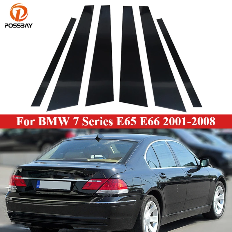 

6Pcs/Set Car Pillar Post Glossy Piano Black for BMW 7 Series E65 E66 2001-2005 2006 2007 2008 Door Window Molding Cover Stickers