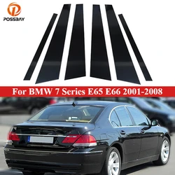 6Pcs/Set Car Pillar Post Glossy Piano Black for BMW 7 Series E65 E66 2001-2005 2006 2007 2008 Door Window Molding Cover Stickers