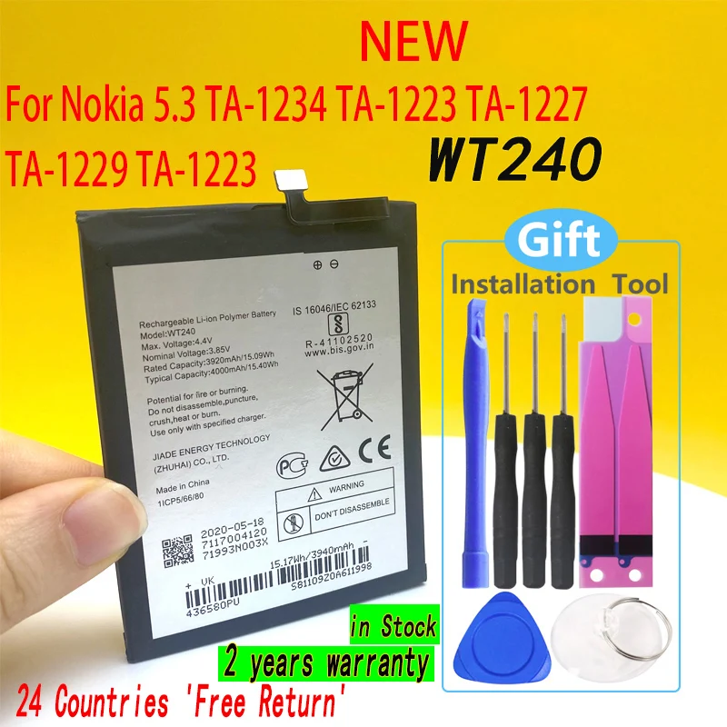 

New 4000mAh WT240 Battery For Nokia 3.2 Fits TA-1156 TA-1159 TA-1164 Phone With Tools With Tracking Number