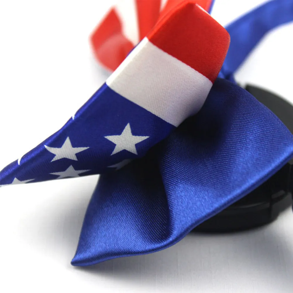 Men Usa Flag Bowtie Patriotic Red White Stripes Blue Stars Polyester Yarn Neckwear for Wedding Graduation Party Business Casual