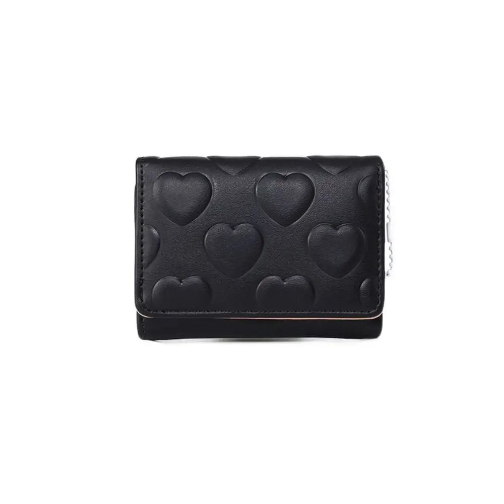 Fashion Imprinted Love Wallet Solid Color Multifunction Three Fold Wallet Coin Purse with Pendant PU Leather Card Holder Male