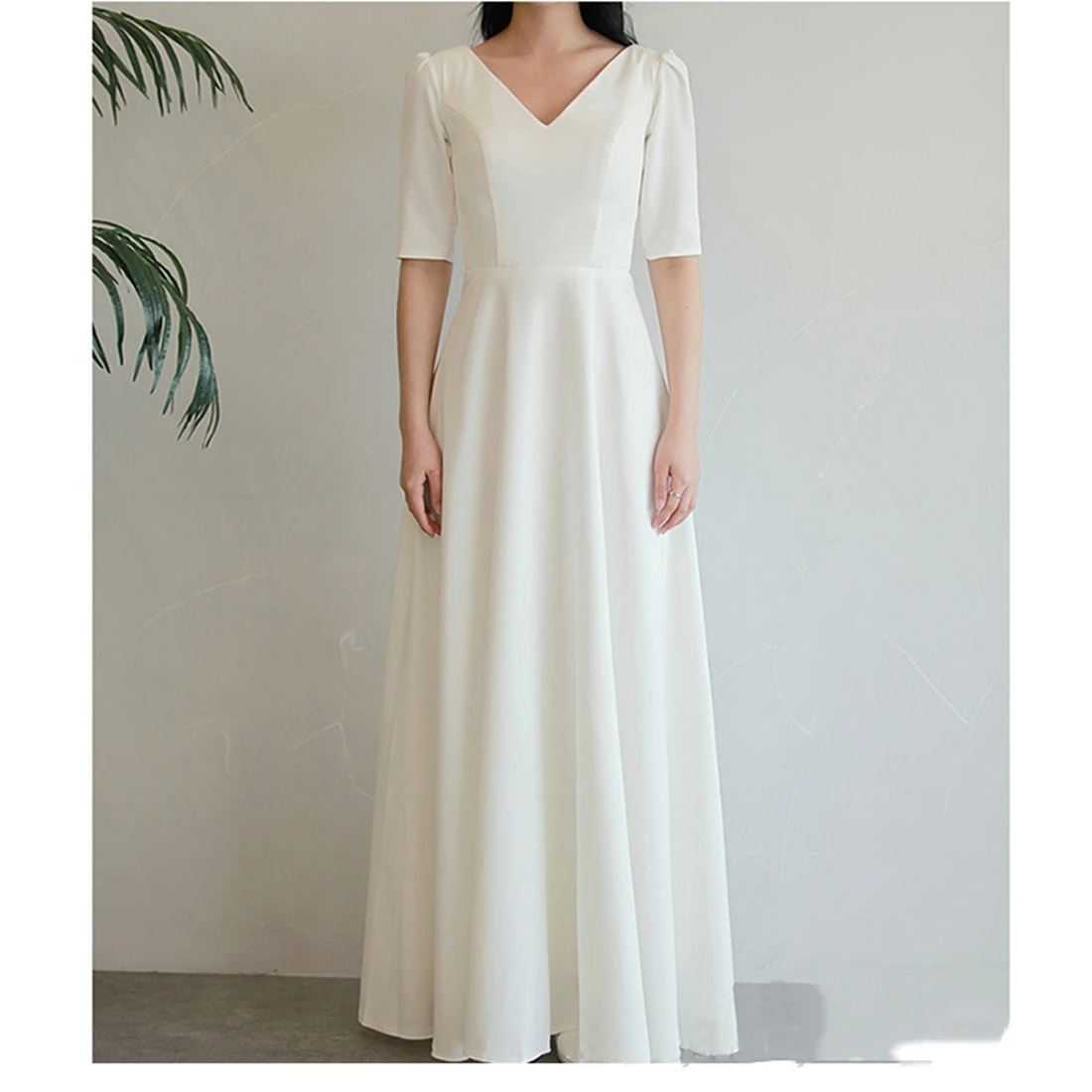 V-Neck Floor-Length Wedding Dress A-Line Bridal Dresses Customized