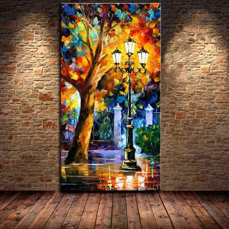 Mintura,Large Handmade Abstract Wall Art,Picture,Rain Tree Road Thick Texture Oil Painting On Canvas,Modern Room,Home Decoration