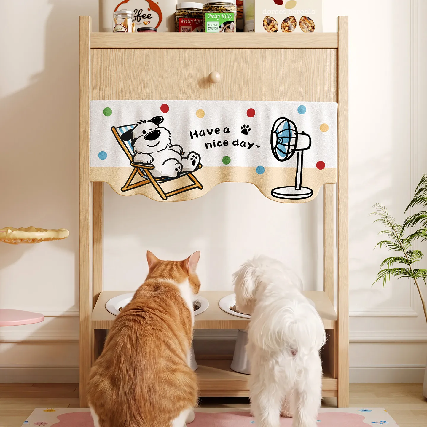 VIKAMA Cat Litter Box Cover Curtain Self-Adhesive No Drill Pet Barrier Splash Guard for Kitchen Bathroom Cabinet Privacy