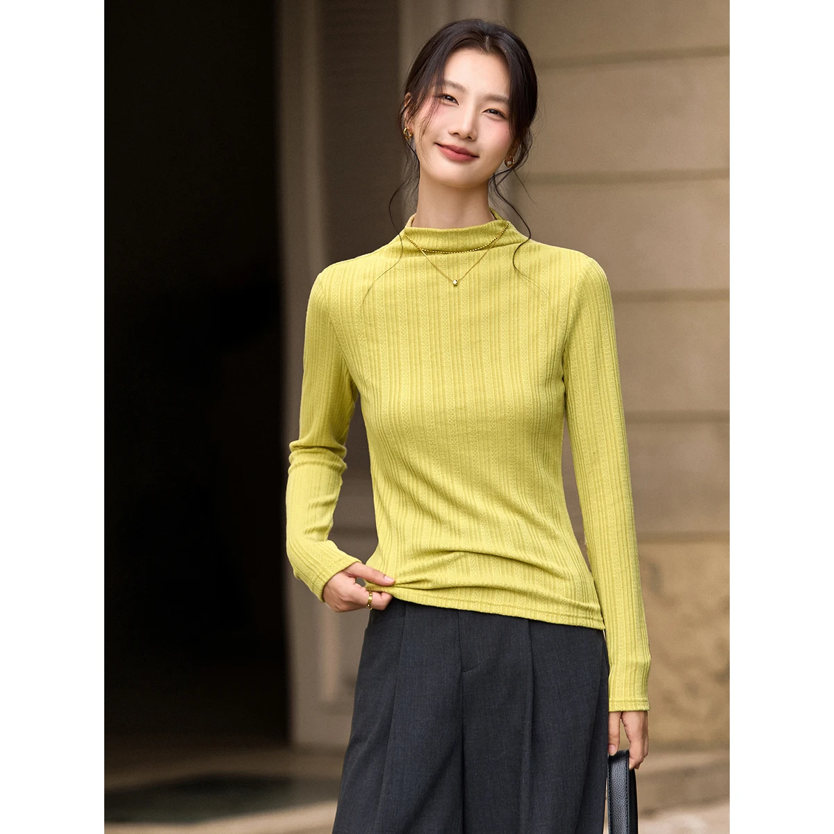 VIMLY Women's Long Sleeve T-shirts 2025 Casual Half Turtleneck Slim Fitting Ladies Tops Winter New Knitted Female Clothing A3550