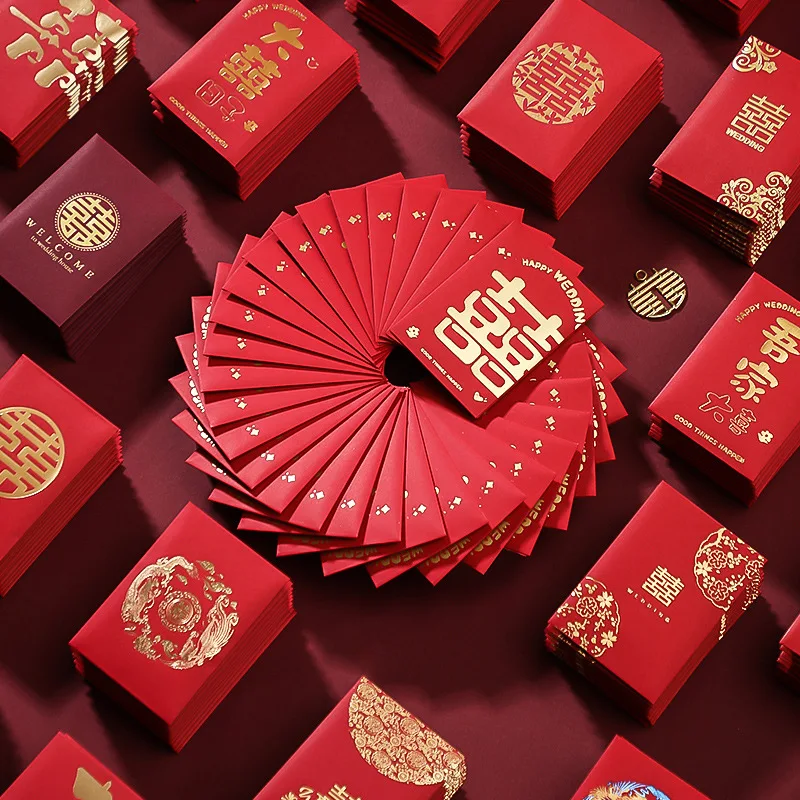 Sobres Rojos de Año Nuevo Chino, 50 piezas, bonito patrón, monedero de papel de regalo, bolsa de dinero de la suerte Hongbao, sobre de boda para Festival de Primavera