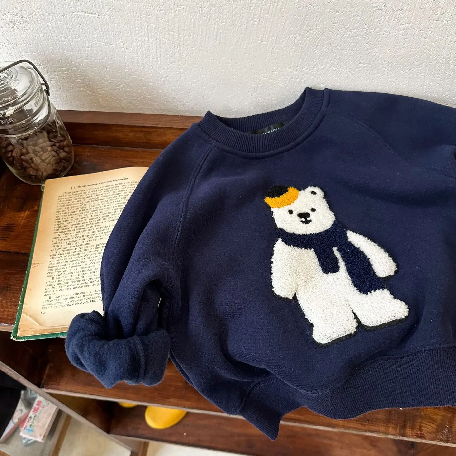 

Children's Sweater 2023 Autumn and Winter New Boys' and Girls' Towel Embroidery Thin Fleece Hoodie Baby Cartoon Pullover