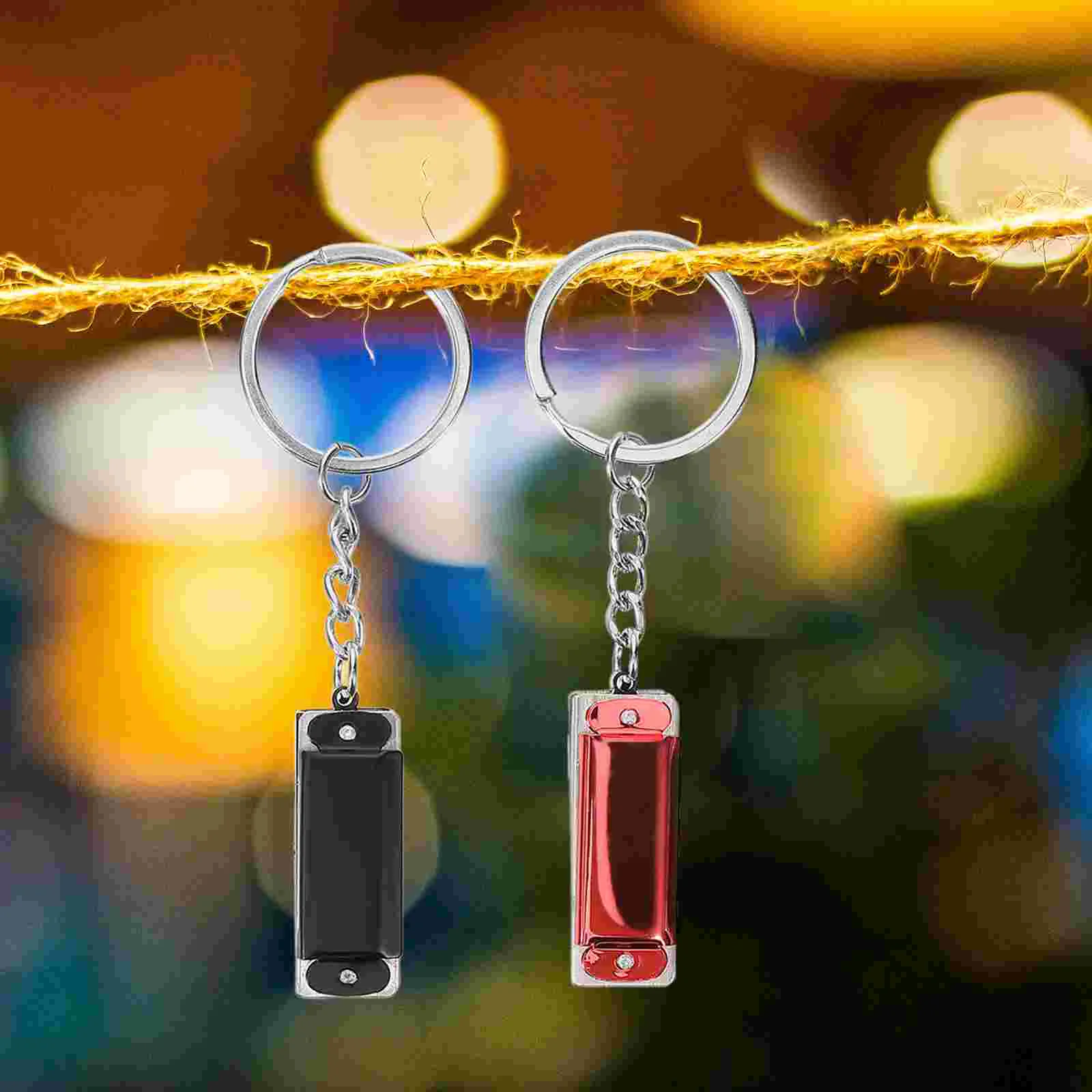 

4 Pcs Harmonica Keychain Decoration Backpack Keychains Simulation Metal Decorative Keyring