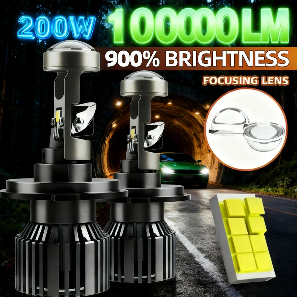 

2PCS H4 Canbus Car Headlight Mini Lens LED Projector Bulb 100000LM 6500K White Super Bright Plug&Play Auto Motorcycle Headlamp