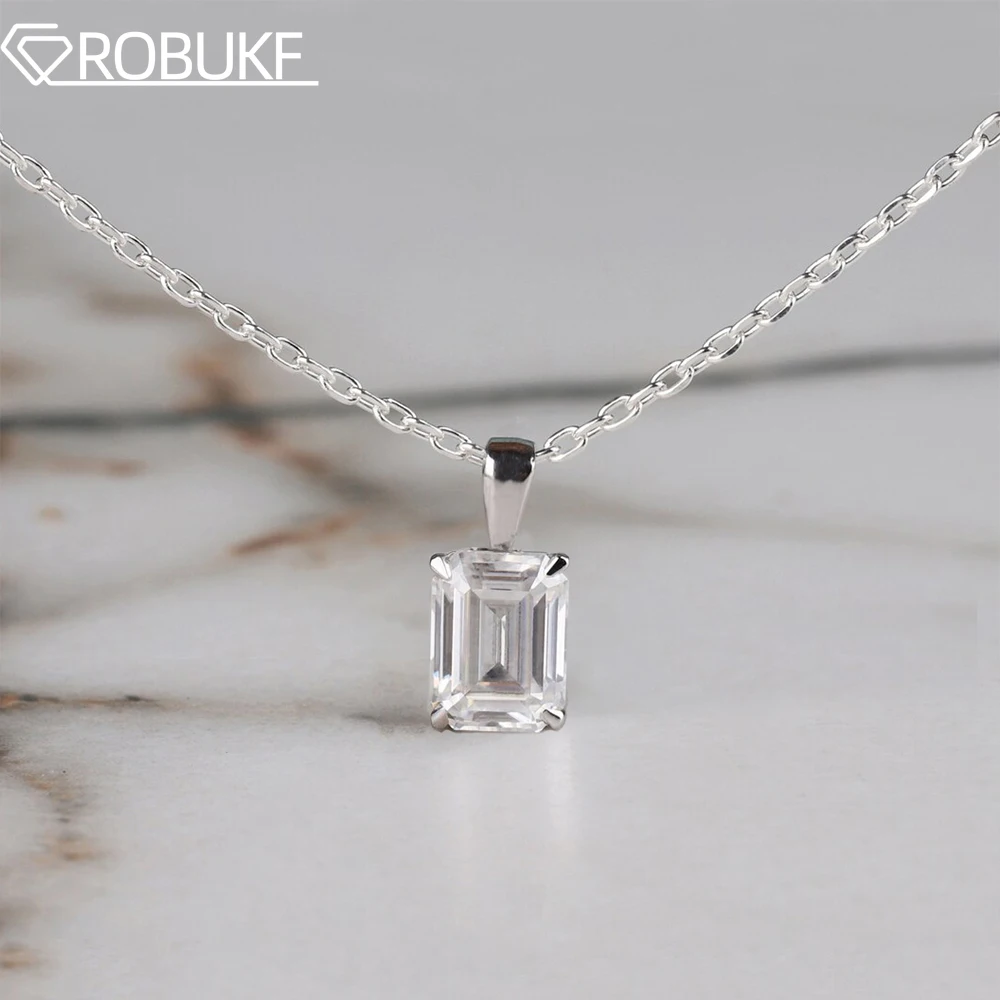 

1CT 2CT Emerald/Radiant Cut Moissanite Necklace for Women 100% 925 Sterling Silver Solitaire Pendant Dainty Bridal Jewelry GRA