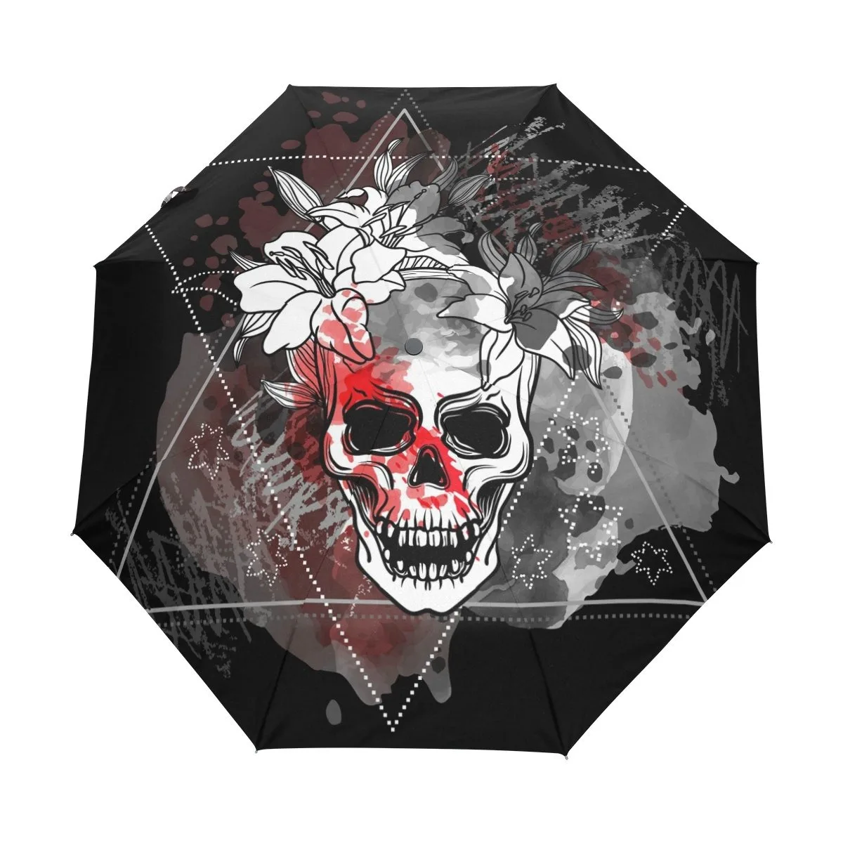 Death Moth  Skull Travel Umbrellas Day of The Dead Skeleton Folding Rain Umbrella Windproof Compact Lightweight for Teens Adults