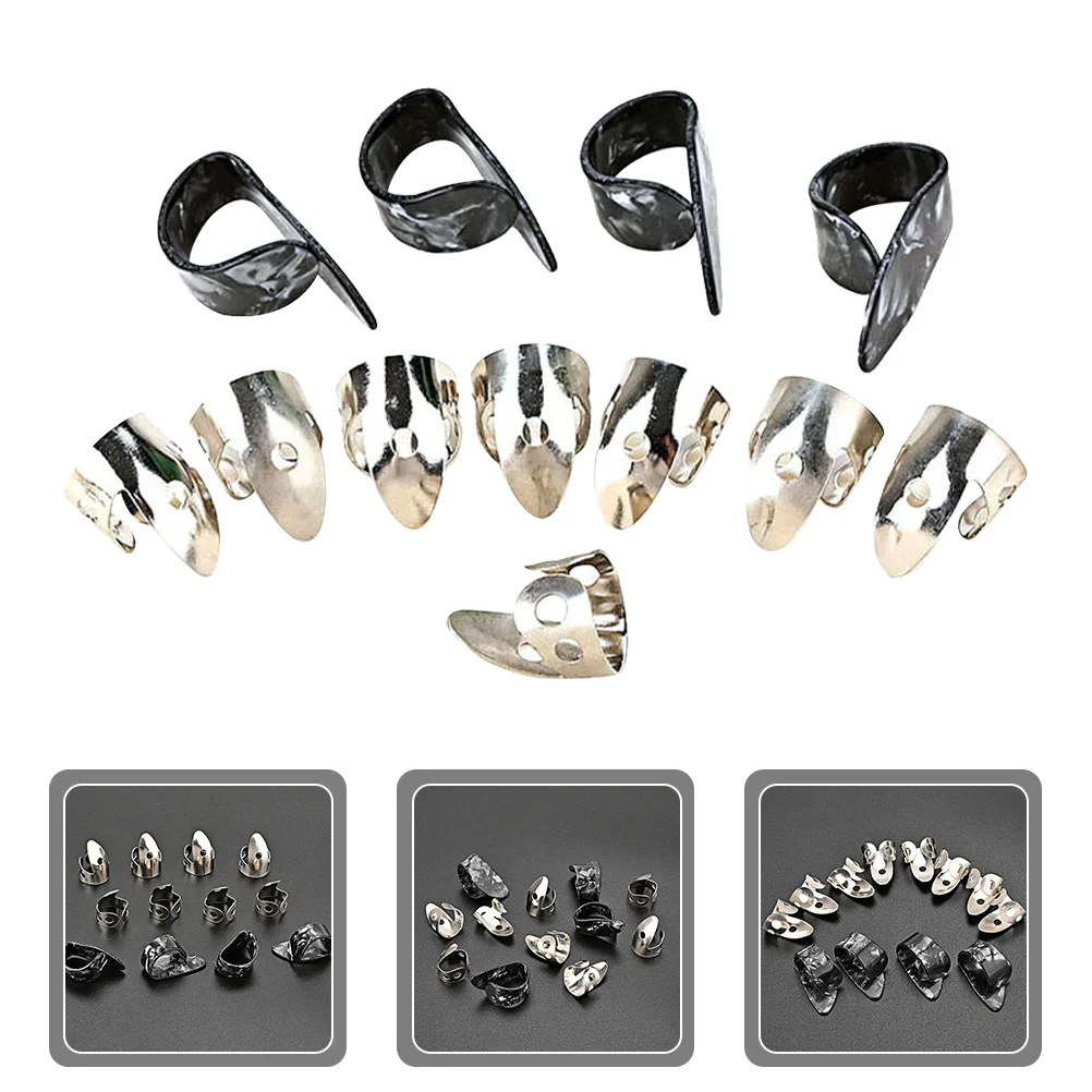 12 قطعة من حلقات اختيار الإبهام المعدنية القابلة للتعديل من الفولاذ المقاوم للصدأ أداة حماية لممارسة الجيتار