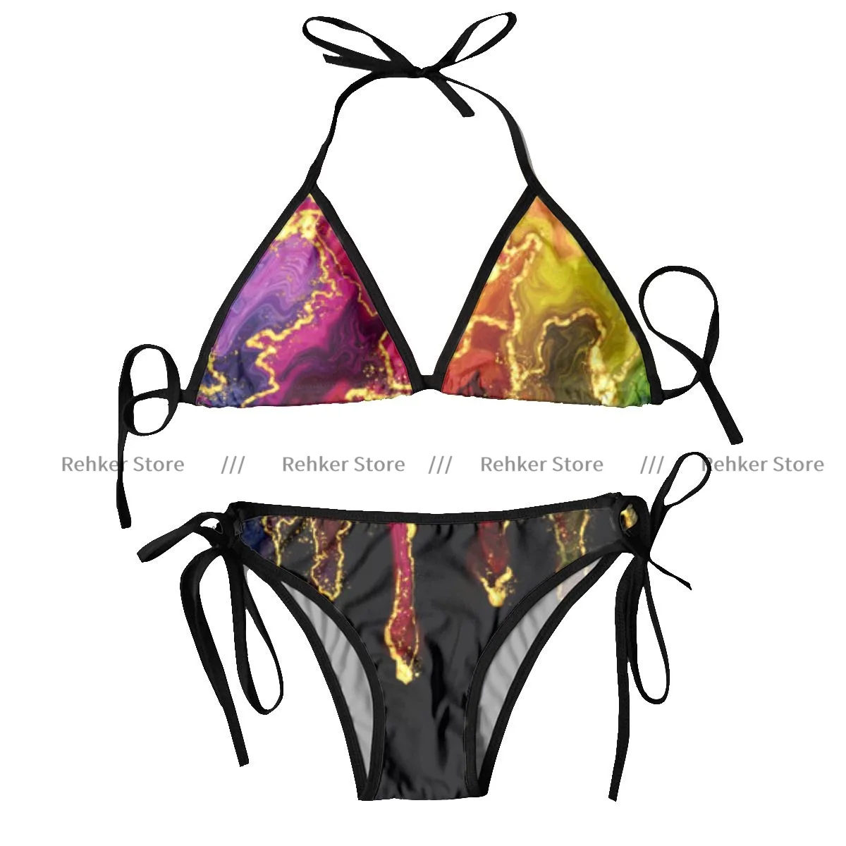 

Sexy Bikini Rainbow Marble Abstract Pattern Swimsuit Women Swimwear Set Bathing Suit Beach Wear