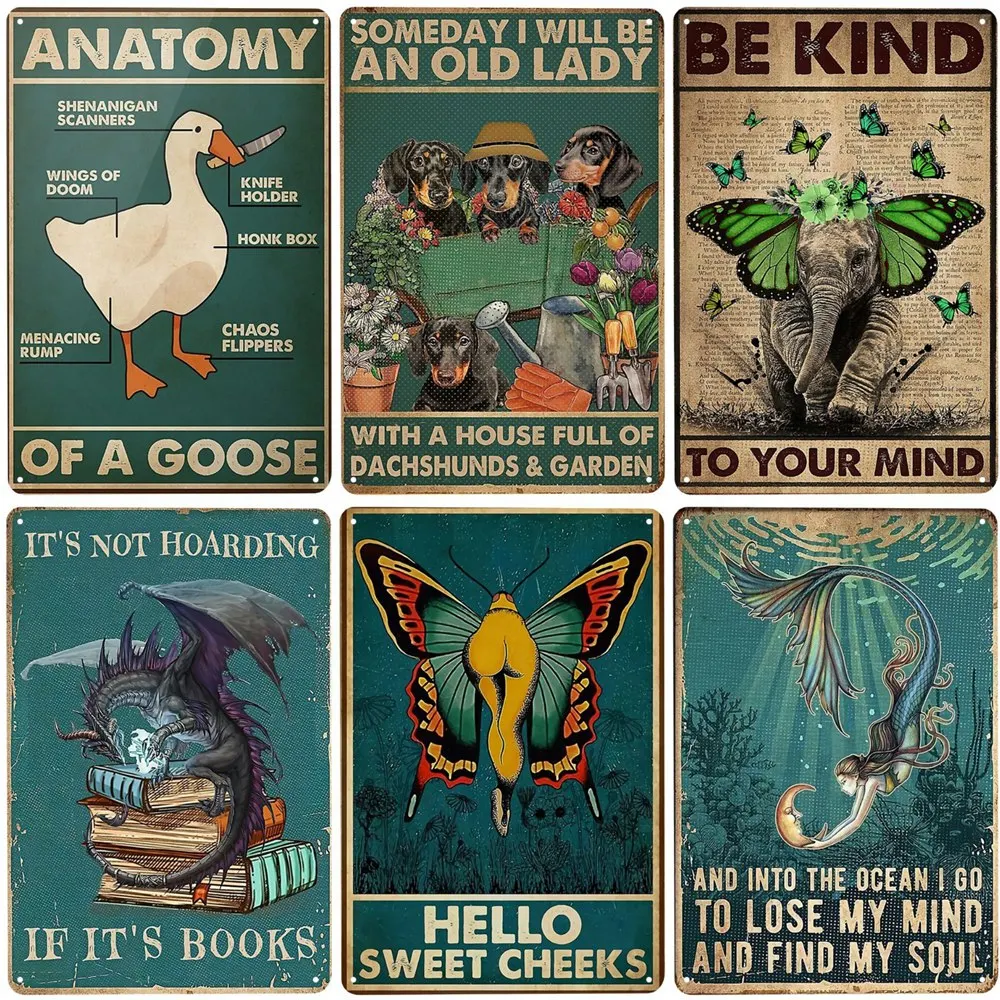 Vintage śmieszne zwierzęta metalowy znak, plakat artystyczny, Bar, kawiarnia, pokój domowy, wystrój ścian, witaj słodkie policzki, obraz na siedzeniu N455