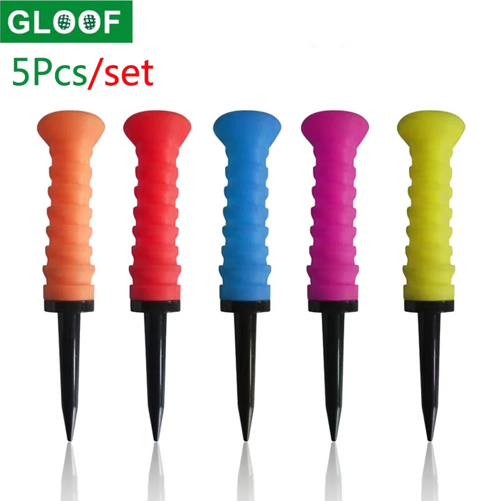 

GLOOF 5 Pcs Soft Rubber Cushion Top Plastic Golf Tees 83mm 3.26inch Golf Training Supplies Plastic Ball tee