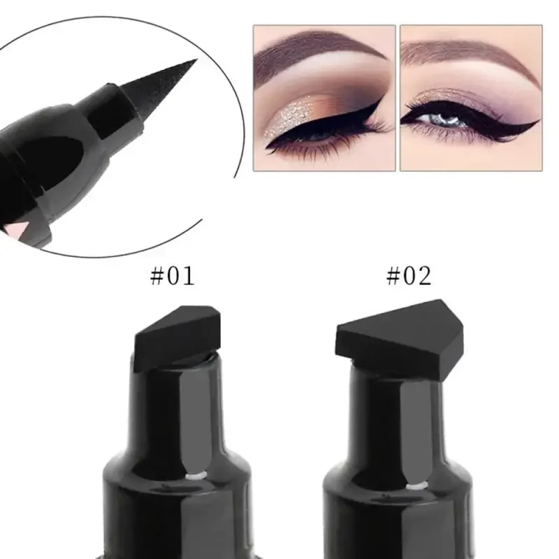 Black Liquid Eyeliner Stamp Marker ดินสอแสตมป์กันน้ํา Double-ended Eye Liner ปากกาเครื่องสําอางค์ Eyeliner 2 รูปแบบ