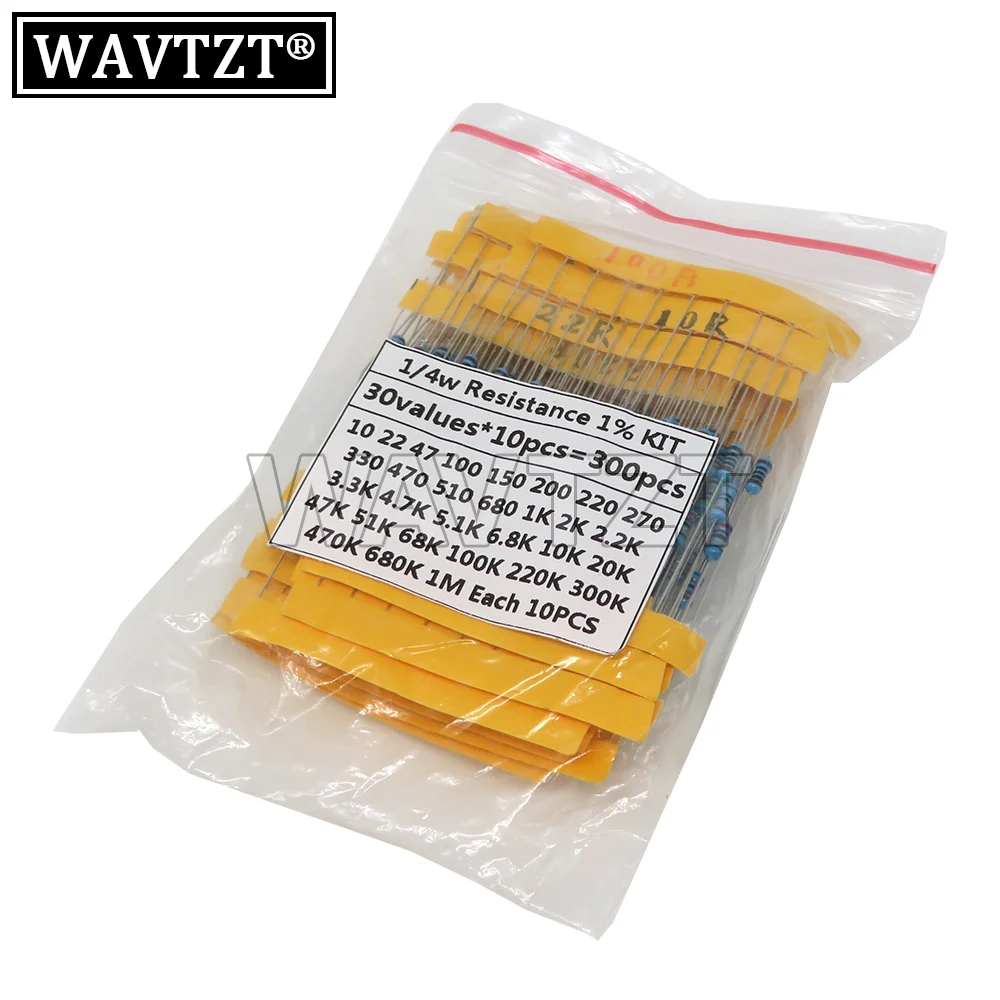 600 pz/set 30 tipi 1/4W resistenza 1% resistore a Film metallico Kit assortito 1K 10K 100K 220ohm 1M resistori (300 pezzi 600 pezzi) Set