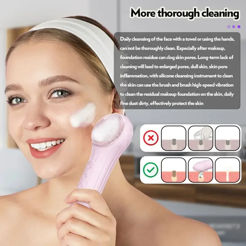 Silicone Face Cleaner Electric Sonic Facial Cleansing Brush Ultrasonic Vibrating Face Massager Mini Pore Deep Cleaning