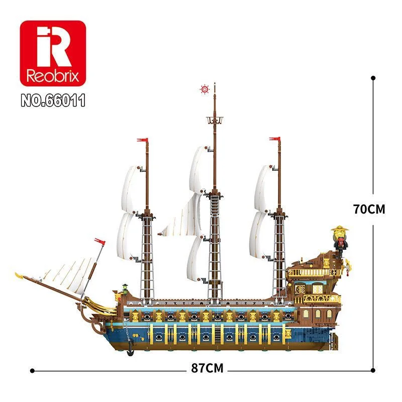 

Reobrix 66011 The Royal Fleet The Sun Pirate Ship Model MOC Brick Small Particle Assembly Toys Building Blocks Gift For Boys