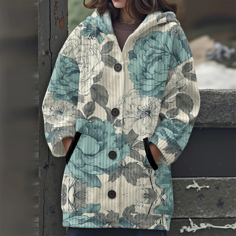 

Повседневный женский свитер с цветочным узором в виде листьев Светлый цвет с цветочными элементами Свитер с капюшоном Свитер с тропическими растениями и цветами