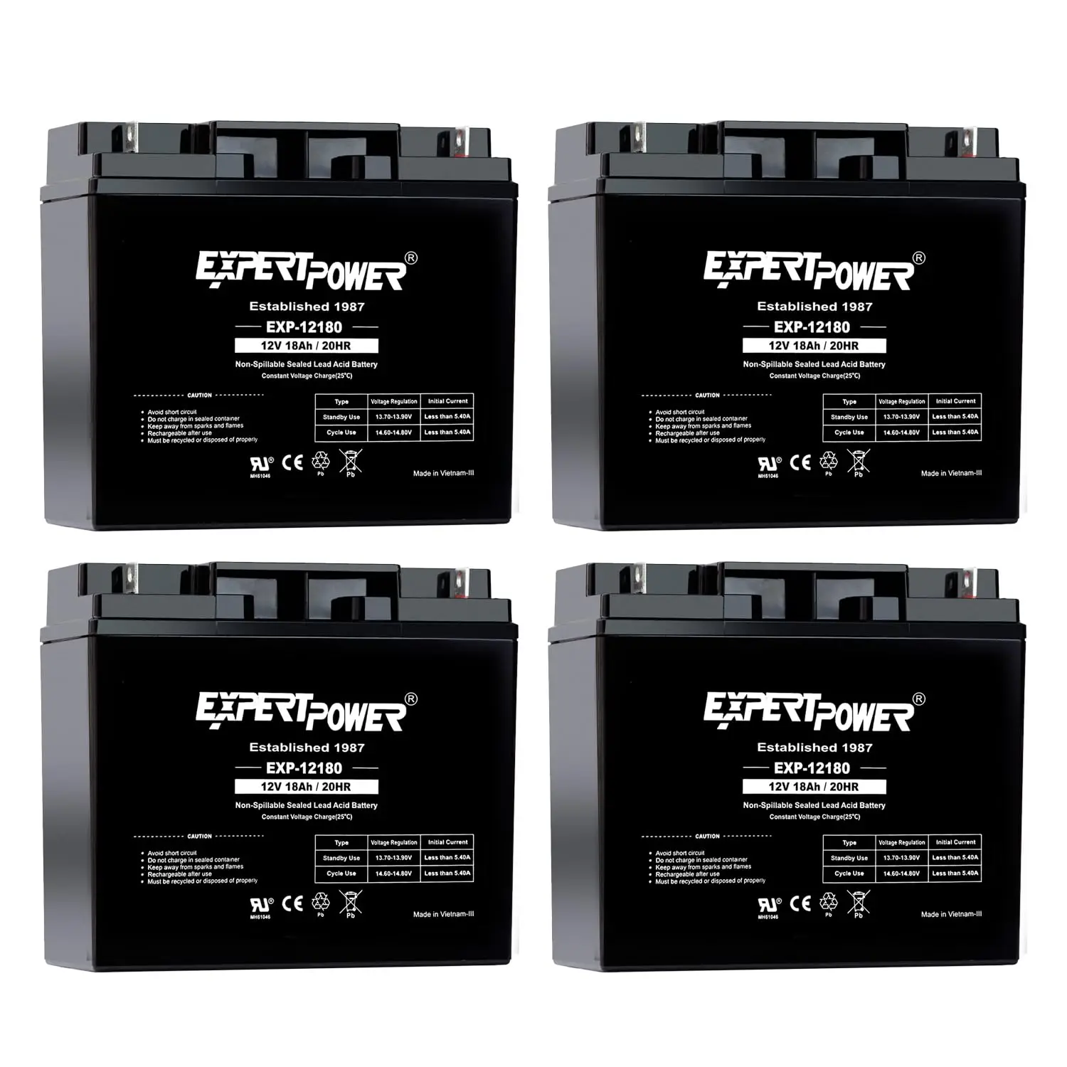 12V 18Ah AGM Sealed Lead Acid Battery 4 Pack for Alarm Systems, Generator, Wheelchair, Solar Power, UPS Replacement, Customized