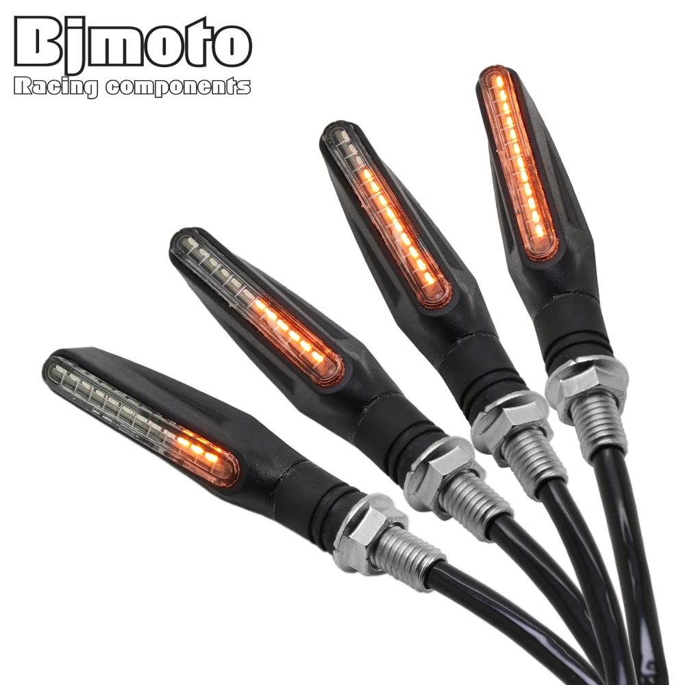 

BJMOTO 4pcs Flowing LED Motorcycle Turn Signal Indicators Sequential Blinkers Flashers Flexible Bendable Amber Light Lamp