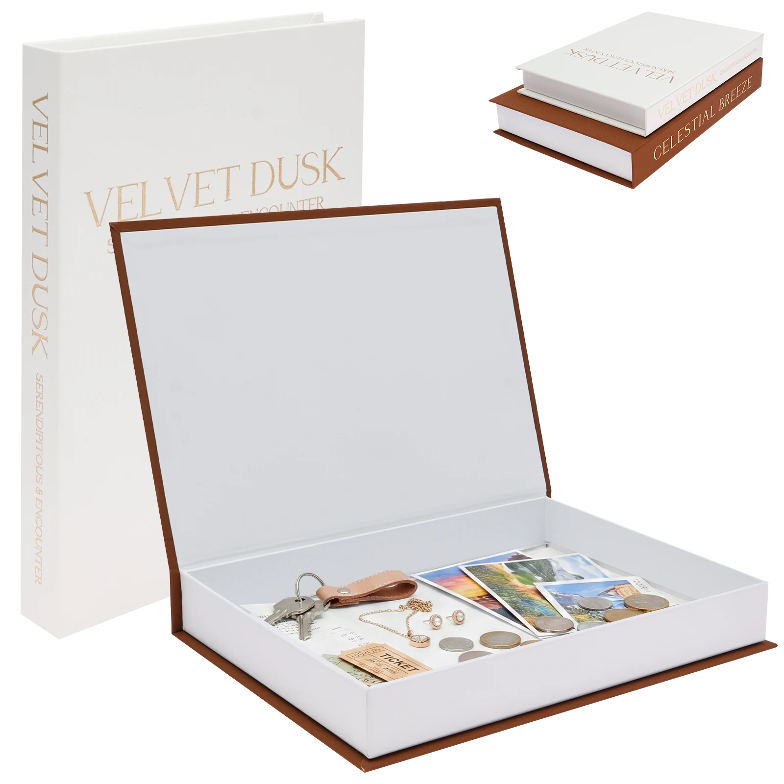 2er-Set luxuriöse offene Deko-Bücher mit Magnetverschluss – Aufbewahrungsbox für Wohnzimmer, Schlafzimmer und Couchtisch