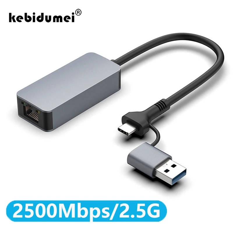 USB 3.0/Type-C do RJ45 2.5G 2500Mbps Ethernet Gigabit Adapter Karta sieciowa Konwerter Lan Hub Dla Windows 8.1/10/11 Dla PC Laptop