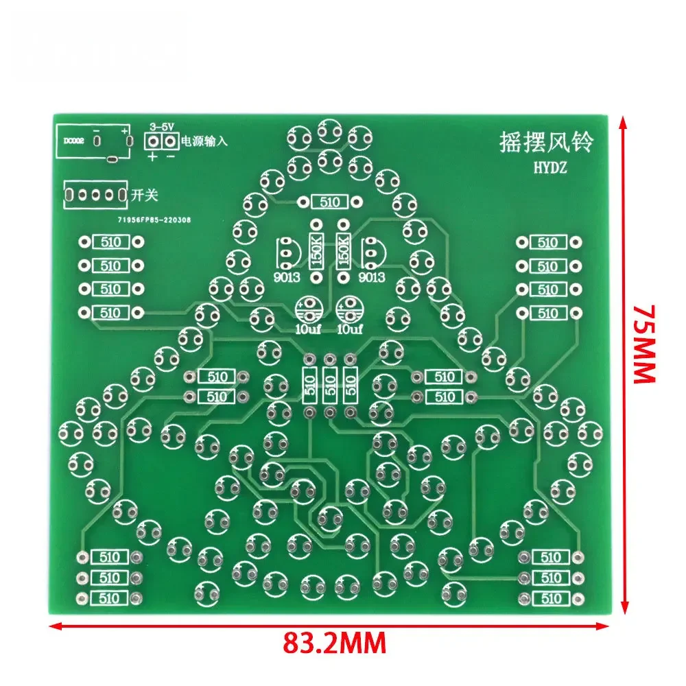 ​Portable 95-LED Wind Chime Kit with Soldering Practice Circuit, DC 5V Operation, and Interactive Light & Sound Effects